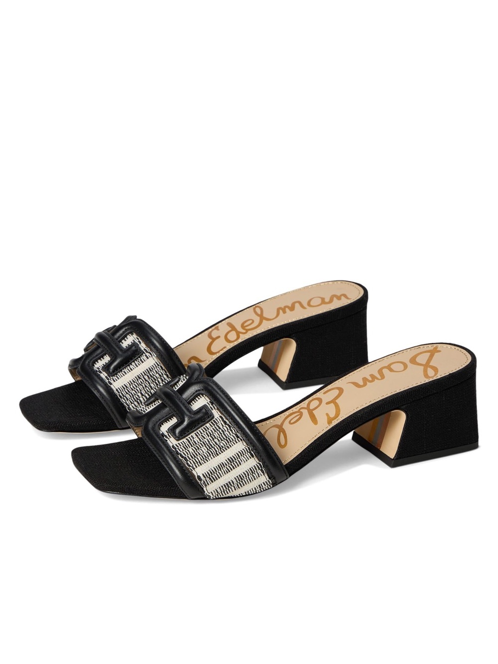 SAM EDELMAN WAYLON SANDAL BLACK/NATURAL KNIT Block Heel Size 8